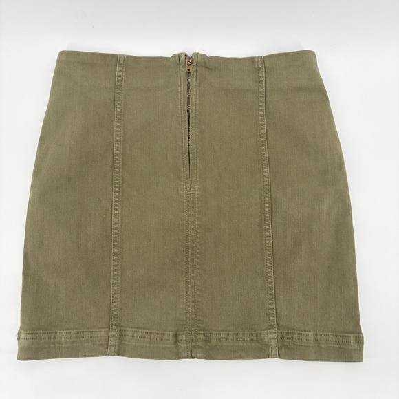 Free People Olive Green Denim Mini Skirt High Waisted Seamed Back Zip Size 2 - Picture 3 of 7